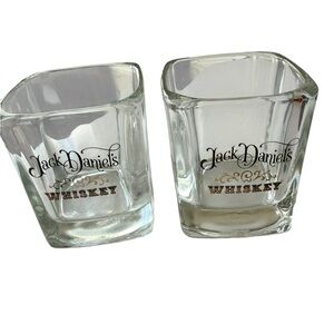 Jack Daniel’s Square Whiskey Tumblers Set of 2 Heavy Bottom Glass Logo Graphics